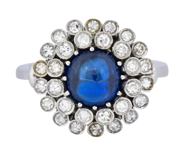 1950's Mid-Century 2.66 CTW No Heat Sapphire Diamond 18 Karat Gold Cluster Ring AGL - Wilson's Estate Jewelry