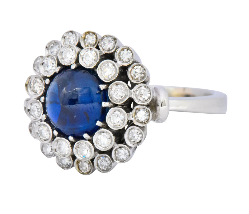 1950's Mid-Century 2.66 CTW No Heat Sapphire Diamond 18 Karat Gold Cluster Ring AGL - Wilson's Estate Jewelry