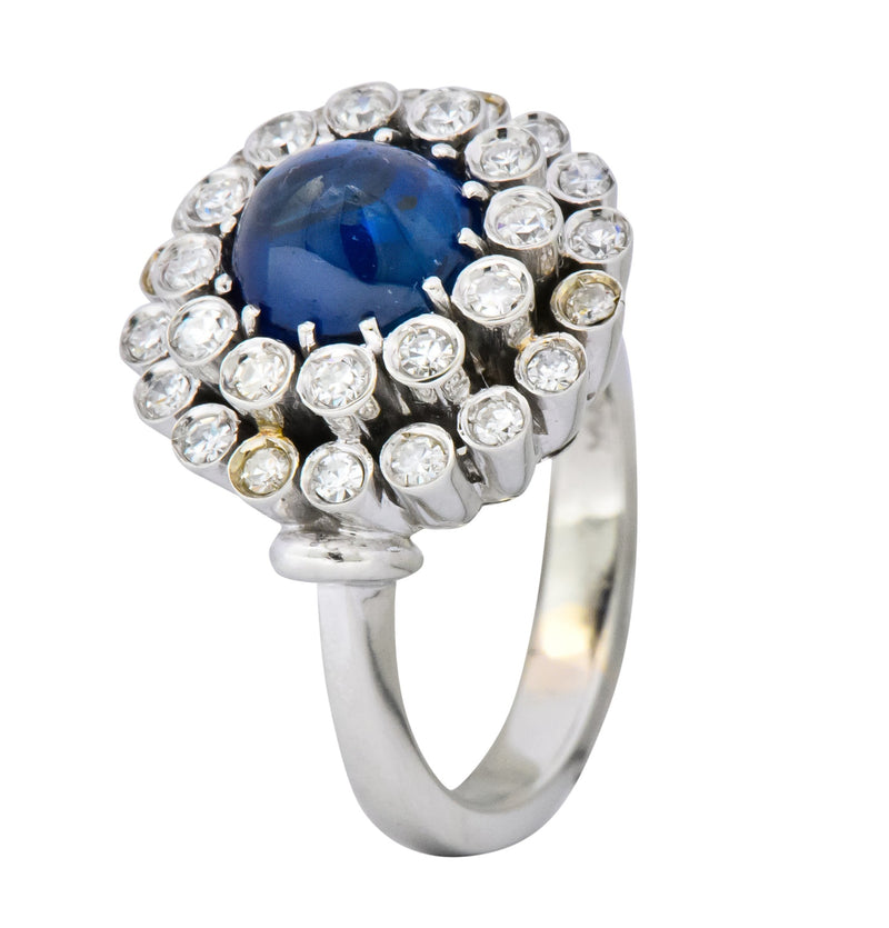 1950's Mid-Century 2.66 CTW No Heat Sapphire Diamond 18 Karat Gold Cluster Ring AGL - Wilson's Estate Jewelry