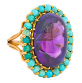 Retro 1960's Amethyst Turquoise 18 Karat Gold Cluster Cocktail Ring - Wilson's Estate Jewelry