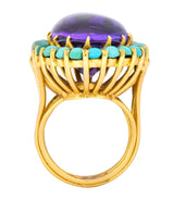 Retro 1960's Amethyst Turquoise 18 Karat Gold Cluster Cocktail Ring - Wilson's Estate Jewelry