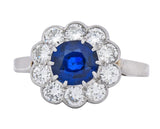 Retro 2.09 CTW No Heat Sapphire Diamond 14 Karat White Gold Cluster Ring GIA - Wilson's Estate Jewelry