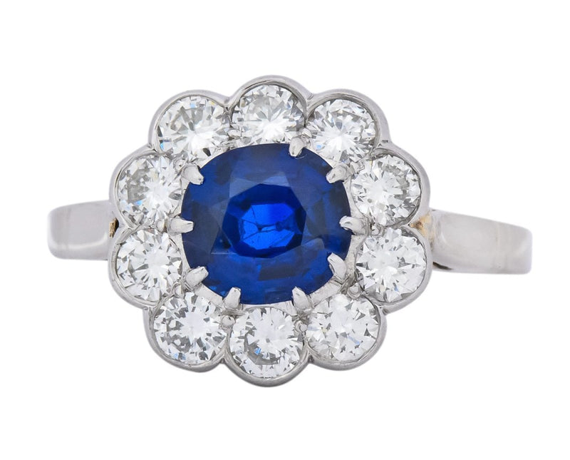 Retro 2.09 CTW No Heat Sapphire Diamond 14 Karat White Gold Cluster Ring GIA - Wilson's Estate Jewelry