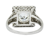Retro 2.14 CTW Diamond Platinum Square Halo Engagement Ring Circa 1940 - Wilson's Estate Jewelry