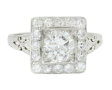 Retro 2.14 CTW Diamond Platinum Square Halo Engagement Ring Circa 1940 - Wilson's Estate Jewelry