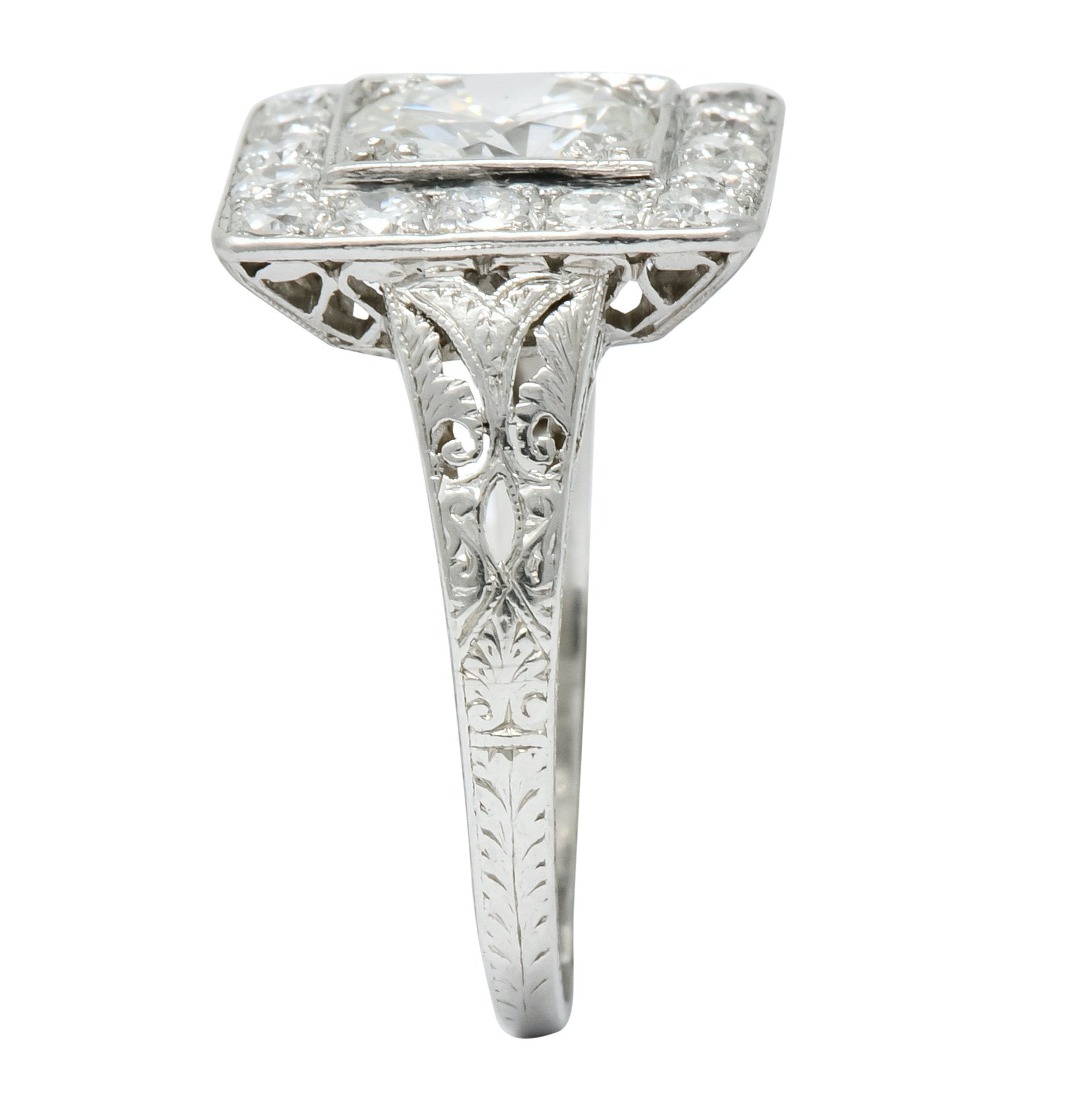 Retro 2.14 CTW Diamond Platinum Square Halo Engagement Ring Circa 1940 - Wilson's Estate Jewelry
