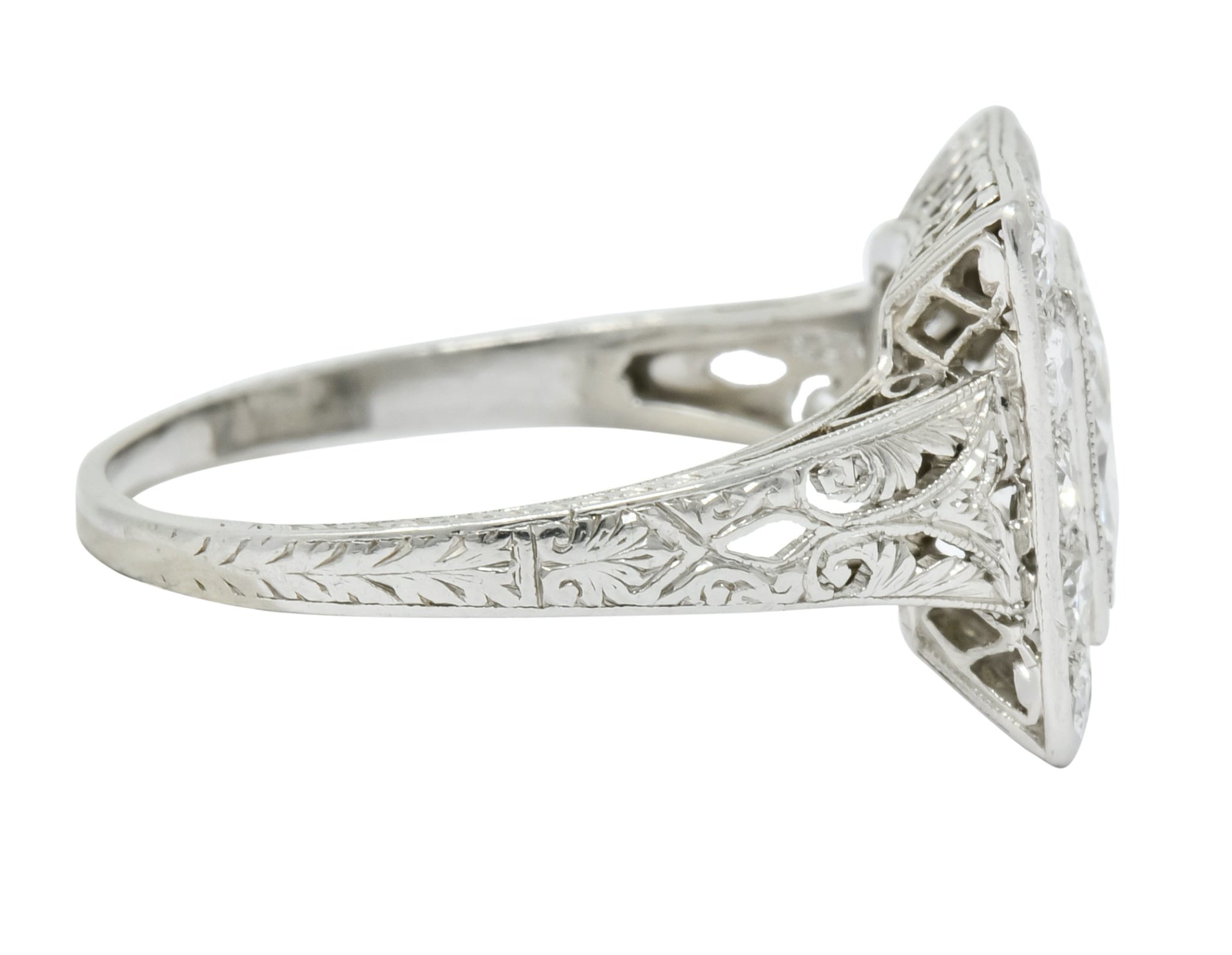 Retro 2.14 CTW Diamond Platinum Square Halo Engagement Ring Circa 1940 - Wilson's Estate Jewelry