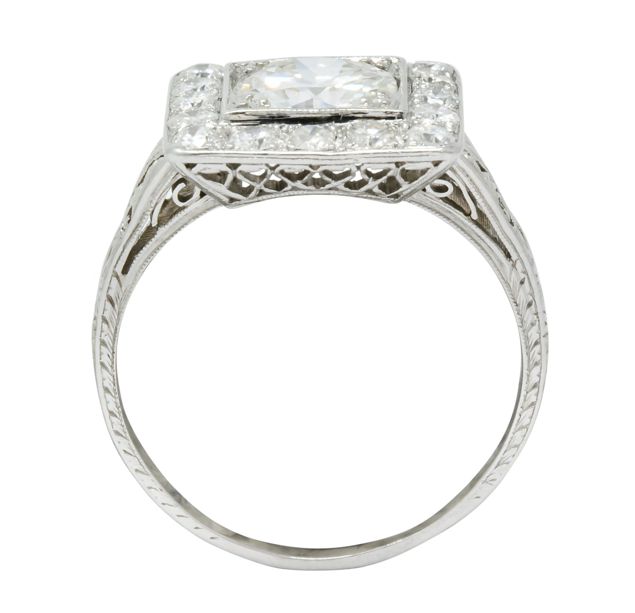Retro 2.14 CTW Diamond Platinum Square Halo Engagement Ring Circa 1940 - Wilson's Estate Jewelry