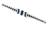 1950's Mid-Century 27.50 CTW Sapphire Diamond Platinum Bow Link Bracelet Wilson's Estate Jewelry