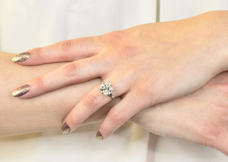 Retro 3.47 CTW Diamond Platinum Engagement Ring GIA Wilson's Estate Jewelry