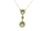 Retro 4.75 CTW Blue Zircon Seed Pearl 14 Karat Gold Drop Necklace Wilson's Estate Jewelry