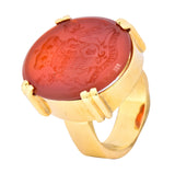 Retro Carnelian Intaglio 18 Karat Gold Deo Regi Patria Unisex Ring - Wilson's Estate Jewelry
