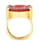 Retro Carnelian Intaglio 18 Karat Gold Deo Regi Patria Unisex Ring - Wilson's Estate Jewelry
