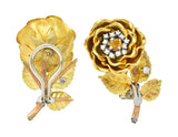 Retro Citrine Diamond Platinum 14 Karat Tri-Colored Gold Flower Ear-Clip Earrings Circa 1940 - Wilson's Estate Jewelry