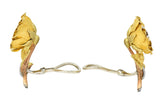 Retro Citrine Diamond Platinum 14 Karat Tri-Colored Gold Flower Ear-Clip Earrings Circa 1940 - Wilson's Estate Jewelry