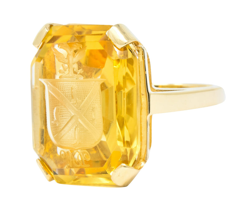 Retro Citrine Intaglio 14 Karat Gold Statement Ring - Wilson's Estate Jewelry