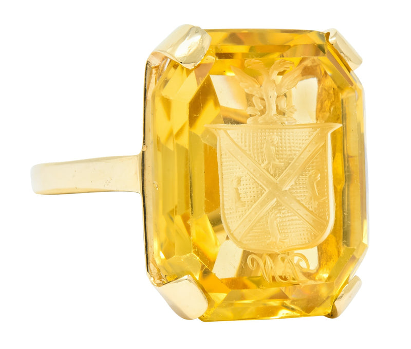 Retro Citrine Intaglio 14 Karat Gold Statement Ring - Wilson's Estate Jewelry