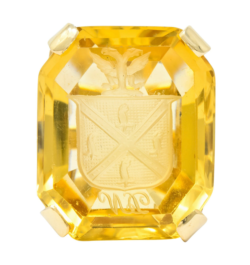 Retro Citrine Intaglio 14 Karat Gold Statement Ring - Wilson's Estate Jewelry