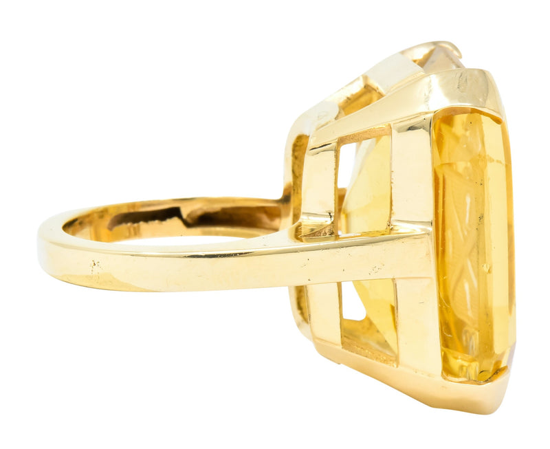 Retro Citrine Intaglio 14 Karat Gold Statement Ring - Wilson's Estate Jewelry