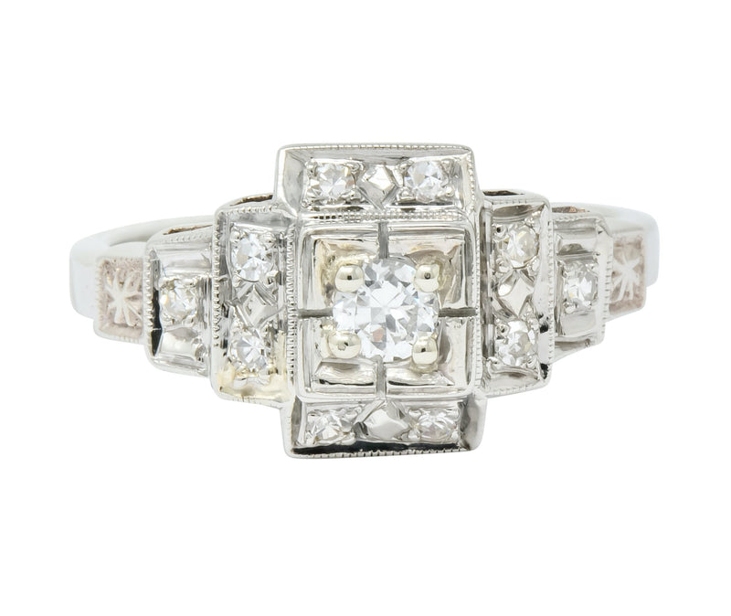 Retro Diamond 14 Karat White Gold Engagement Ring Circa 1940's - Wilson's Estate Jewelry