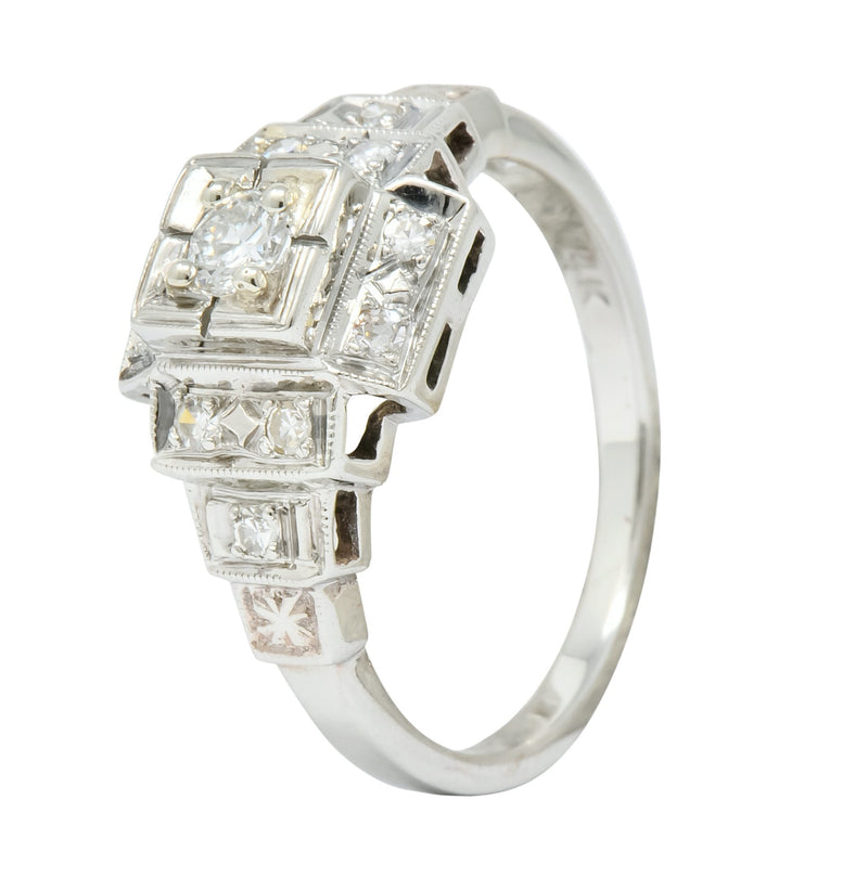 Retro Diamond 14 Karat White Gold Engagement Ring Circa 1940's - Wilson's Estate Jewelry