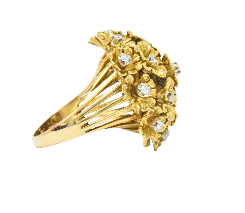 Retro Diamond 18 Karat Gold Flower Bouquet En Tremblant Ring Wilson's Estate Jewelry