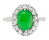 Retro Diamond Jadeite Jade Cabochon Platinum Cluster Ring Circa 1940s - Wilson's Estate Jewelry