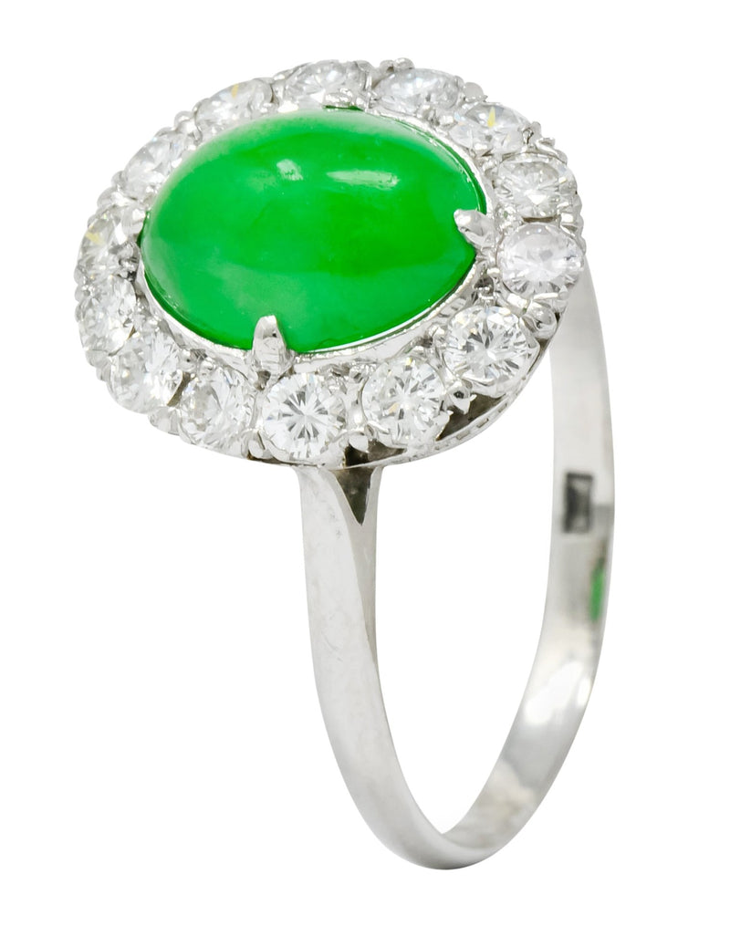Retro Diamond Jadeite Jade Cabochon Platinum Cluster Ring Circa 1940s - Wilson's Estate Jewelry