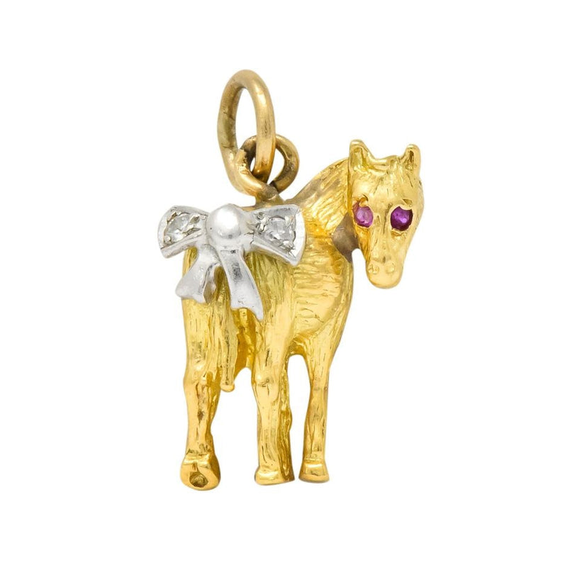 Retro Diamond Ruby Platinum 18 Karat Gold Donkey Charm - Wilson's Estate Jewelry