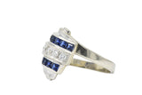 Retro 0.80 CTW Diamond Sapphire 14 Karat White Gold Scrolled Bypass Ring Wilson's Estate Jewelry