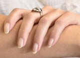 Retro 0.80 CTW Diamond Sapphire 14 Karat White Gold Scrolled Bypass Ring Wilson's Estate Jewelry