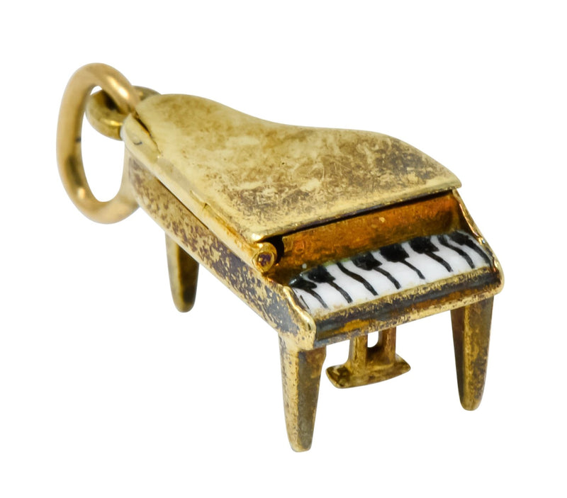 Retro Enamel 14 Karat Gold Articulated Hidden Heart Piano Charm - Wilson's Estate Jewelry
