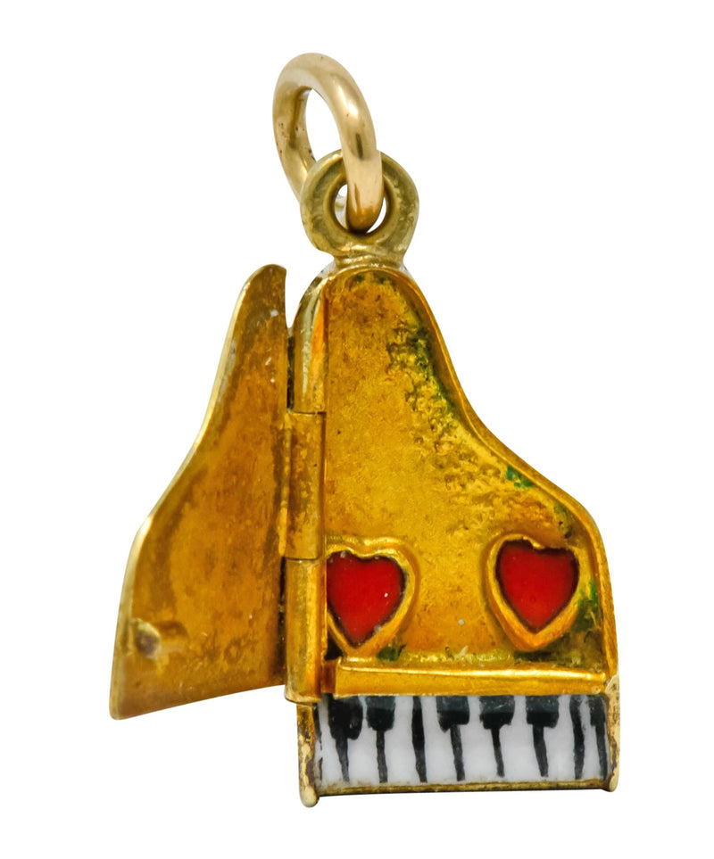Retro Enamel 14 Karat Gold Articulated Hidden Heart Piano Charm - Wilson's Estate Jewelry