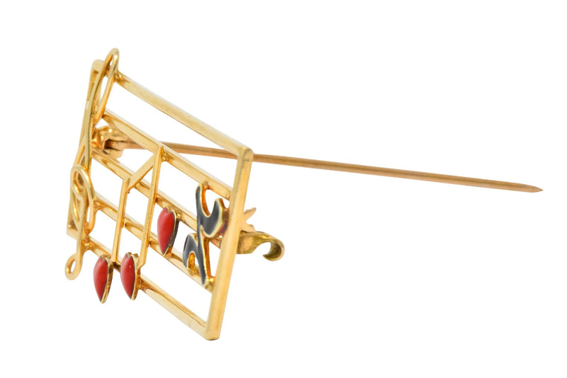 Retro Enamel 14 Karat Gold Music Clef Note Scale Brooch - Wilson's Estate Jewelry