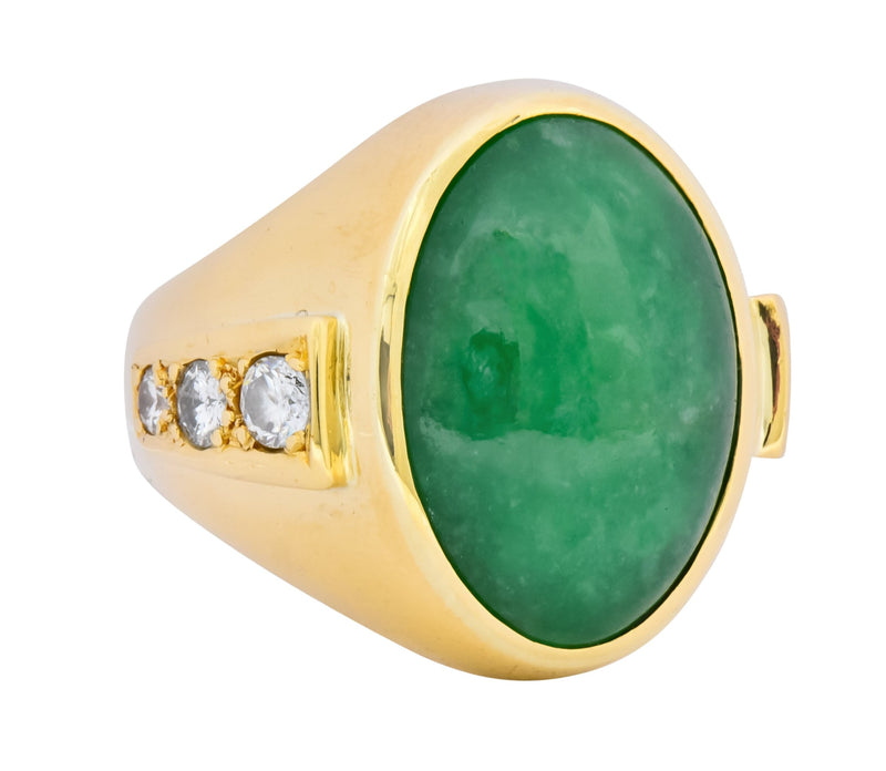 Retro Jadeite Jade Diamond 18 Karat Gold Men's Ring - Wilson's Estate Jewelry