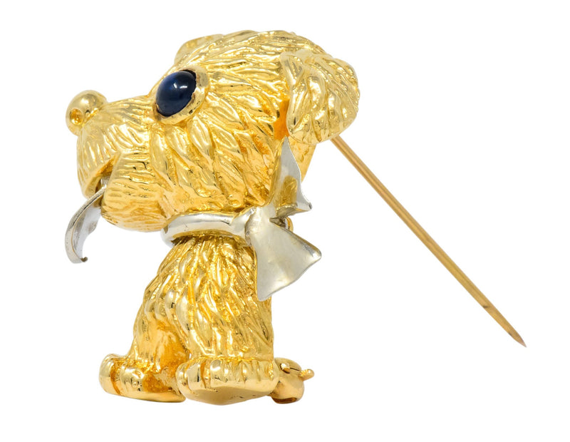 Retro Sapphire 14 Karat Two-Tone Gold Puppy Dog Brooch - Wilson's Estate Jewelry