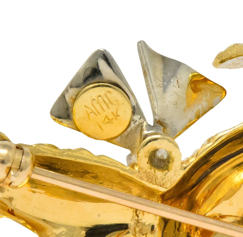 Retro Sapphire 14 Karat Two-Tone Gold Puppy Dog Brooch - Wilson's Estate Jewelry
