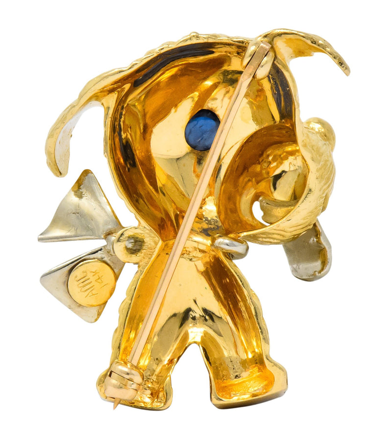 Retro Sapphire 14 Karat Two-Tone Gold Puppy Dog Brooch - Wilson's Estate Jewelry