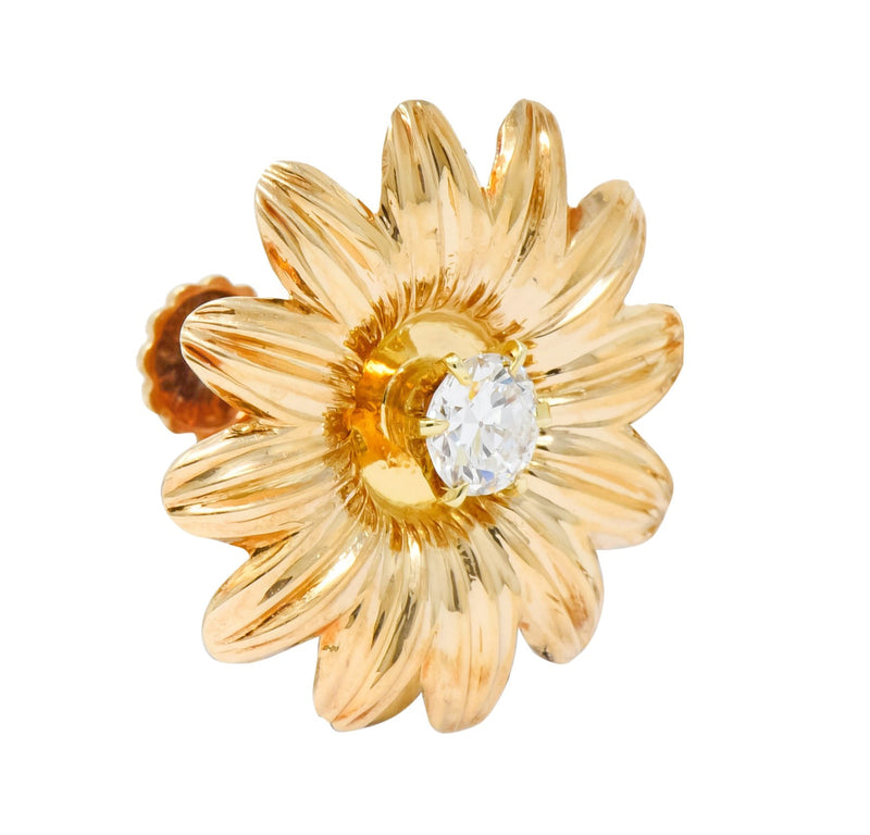 Retro Tiffany & Co. 0.52 CTW Diamond 14 Karat Gold Flower Screw Back Earrings - Wilson's Estate Jewelry