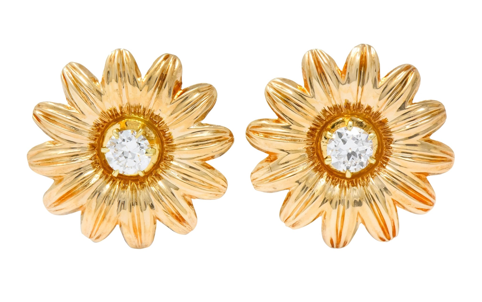 Retro Tiffany Co. 0.52 CTW Diamond 14 Karat Gold Flower Screw Back Earrings