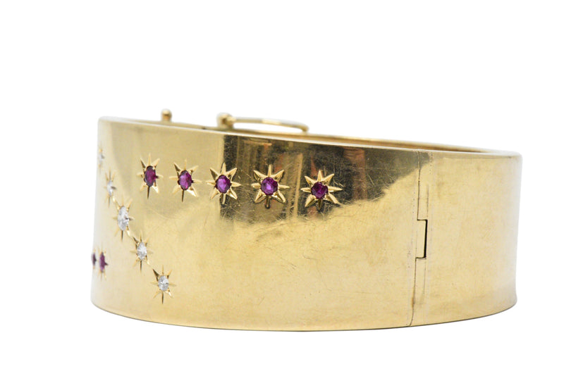 Retro Tiffany & Co. 0.75 CTW Diamond, Ruby & 14K Gold Bangle Bracelet Wilson's Estate Jewelry