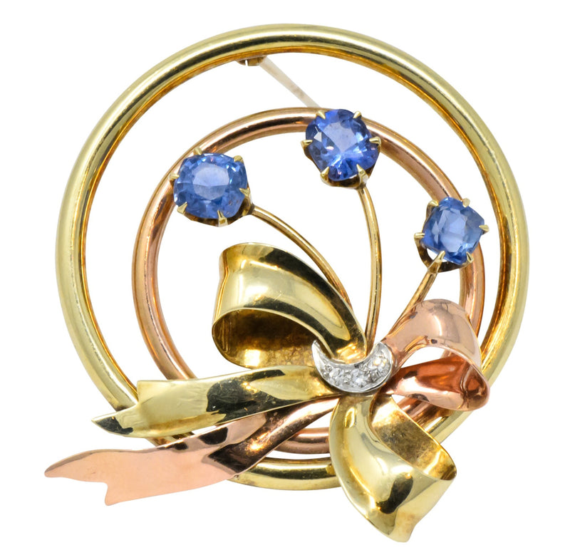 Retro Tiffany & Co. 1.32 CTW Sapphire 18 Karat Tri-Colored Gold Brooch - Wilson's Estate Jewelry