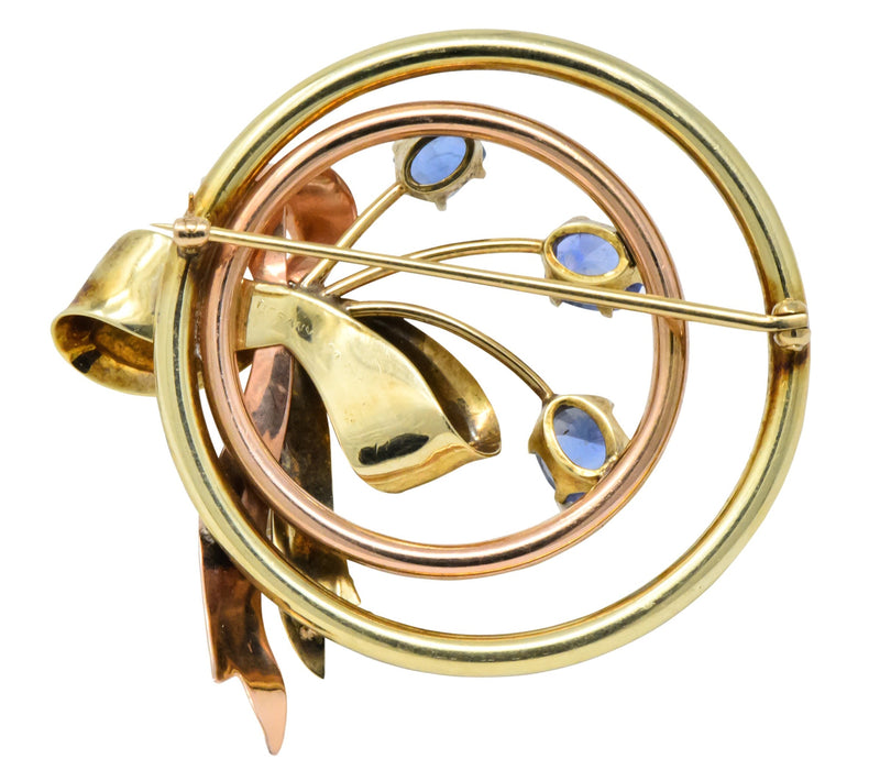 Retro Tiffany & Co. 1.32 CTW Sapphire 18 Karat Tri-Colored Gold Brooch - Wilson's Estate Jewelry