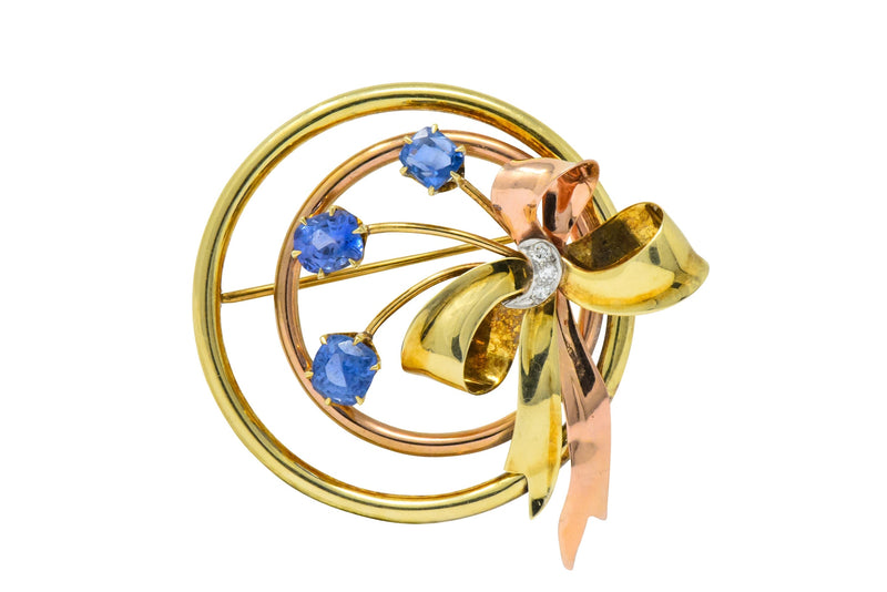 Retro Tiffany & Co. 1.32 CTW Sapphire 18 Karat Tri-Colored Gold Brooch - Wilson's Estate Jewelry