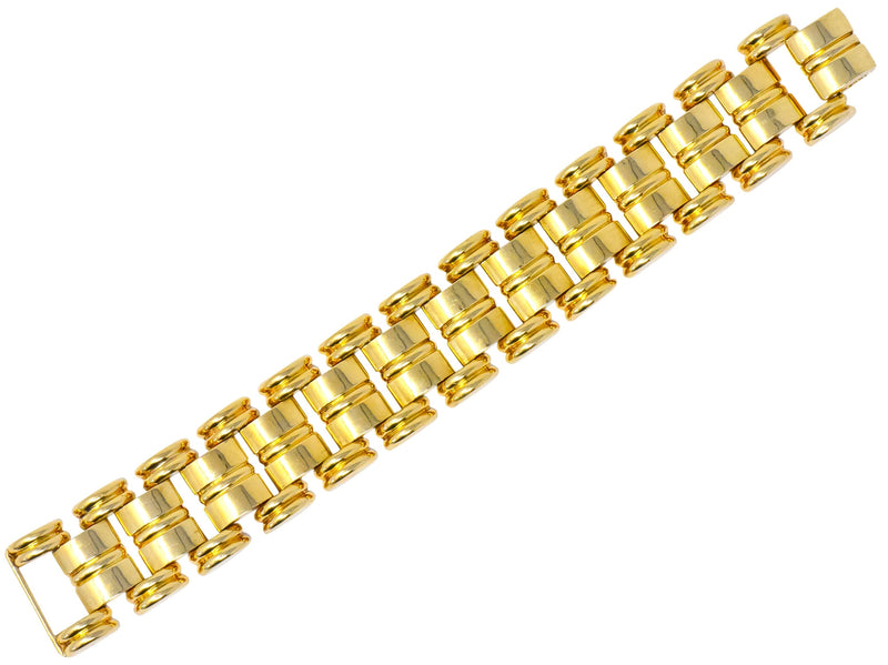 Retro Tiffany & Co. 14 Karat Gold Substantial Wide Ribbed Link Bracelet - Wilson's Estate Jewelry
