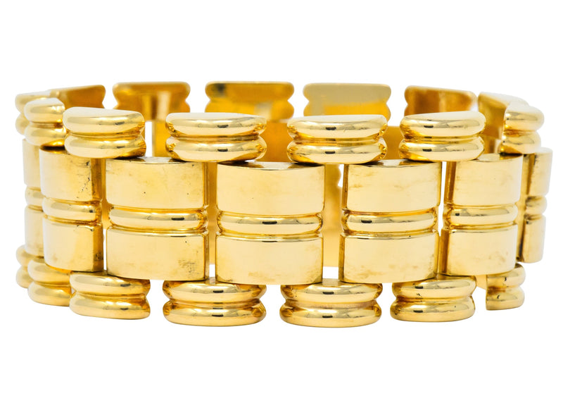 Retro Tiffany & Co. 14 Karat Gold Substantial Wide Ribbed Link Bracelet - Wilson's Estate Jewelry