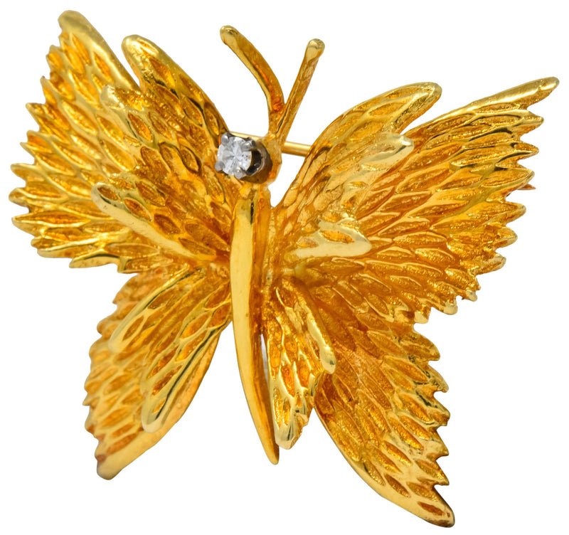 18K Yellow Gold and Platinum Multi-Gem Butterfly Pin