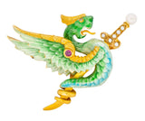 Riker Bros. Art Nouveau Enamel Ruby Diamond Pearl Serpent Dragon Sword Brooch - Wilson's Estate Jewelry