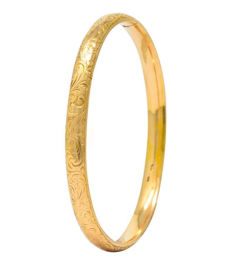 Riker Brothers Art Nouveau 14 Karat Gold Hinged Bangle Bracelet - Wilson's Estate Jewelry