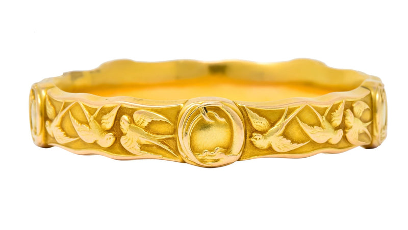 Riker Brothers Art Nouveau 14 Karat Gold Swallow Birds Bangle Bracelet - Wilson's Estate Jewelry